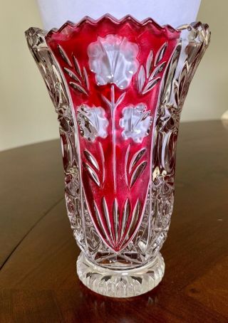 Anna Hutte Bleikristall 24 Lead Crystal Ruby Red Flash Vase