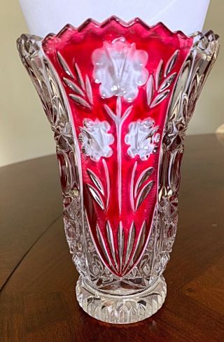 Anna Hutte Bleikristall 24 Lead Crystal Ruby Red Flash Vase 3