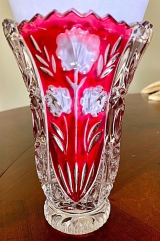Anna Hutte Bleikristall 24 Lead Crystal Ruby Red Flash Vase 4