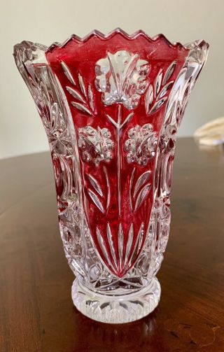 Anna Hutte Bleikristall 24 Lead Crystal Ruby Red Flash Vase 5
