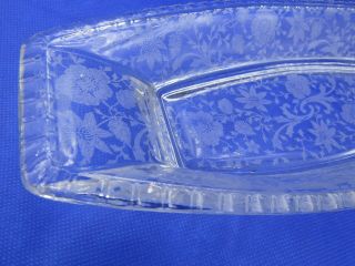 Vtg.  Glass Cambridge Wildflower Celery Dish - Etched Floral