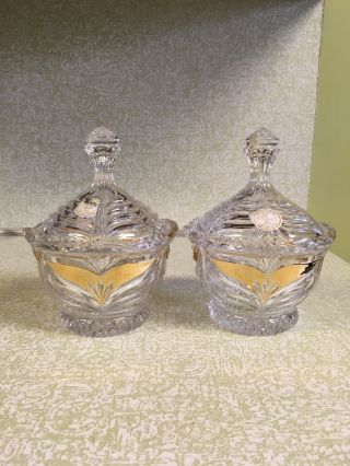 2 - Anna Hutte Bleikristall 24 Lead Crystal Bowl Candy Dish Gold Accent Germany