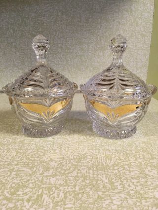 2 - Anna Hutte Bleikristall 24 Lead Crystal Bowl Candy Dish Gold Accent Germany 5