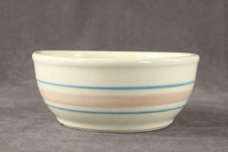 Vintage Signed Mccoy Kitchen Pottery Pink Blue Bands 7016 Cereal Bowl 5 " Wide