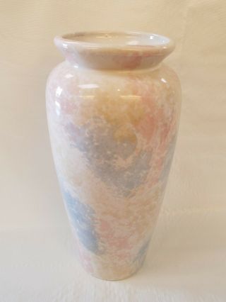 Vintage Harris Pottery Vase 11 " Pink Blue Beige Chicago Usa With Sticker