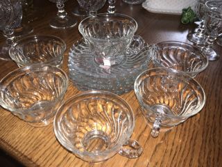 6 Fostoria Crystal Colony Cups And Saucers