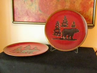 2 Home Studio Woodland Red Bear Dinner Plates 11 "