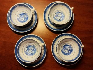Antique Churchill Blue Willow Ware Tea Cup And Saucer Set Of 4