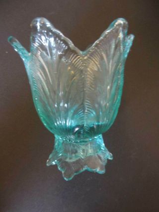 Fenton Blue Green Iridescent Art Glass Votive Candle Holder Flower Tulip