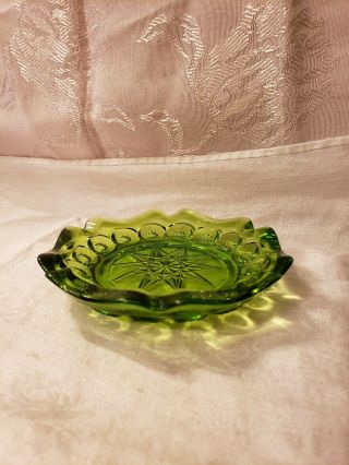 Vintage Le Smith Green Depression Glass Moon And Stars Small Ashtray
