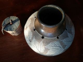 Wizard of Clay Earthtone Brown Pottery Bristoleaf Potpourri Sachet Scent Jar 5