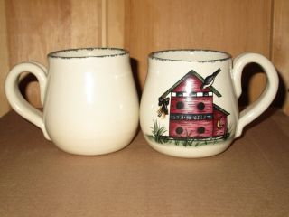2 Vintage Home & Garden Party Stoneware Birdhouse Mugs 1999 2