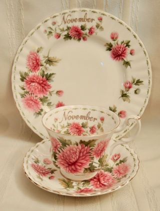 Vintage Royal Albert Chrysanthemum 3 Piece Set Plate Teacup Saucer November