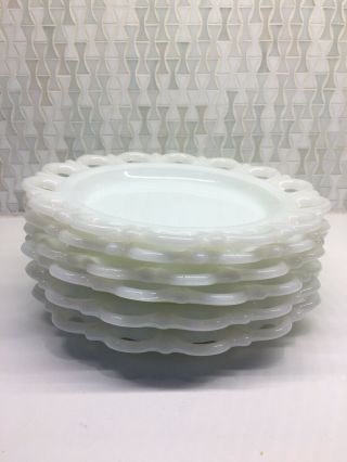 Vintage Milk Glass Lace Edge 6in Plates.  Set Of 6
