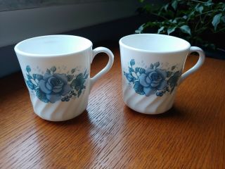 2 Corning Corelle Blue Velvet Rose 8 Oz.  Teacups/coffee Mugs