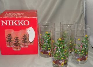 Nikko Happy Holidays Tumbler Highball 12 Oz Glasses (4) Christmas Tree