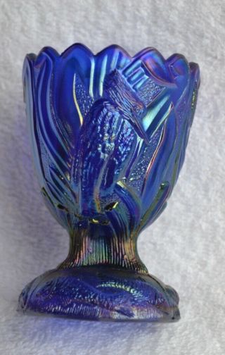 Iridescent Blue Carnival Glass Kingfisher Toothpick Holder Or Large Egg Cup