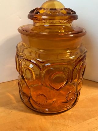 Vintage LE SMITH MOON AND STARS AMBER CANISTER JAR W/LID 7 
