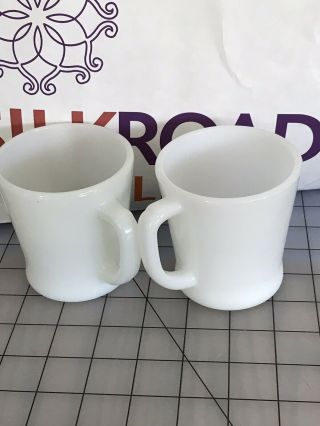 2 Vintage Anchor Hocking Fire King White Milk Glass D - Handle Coffee Cup Mugs