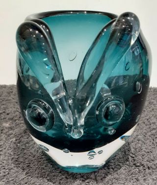 Murano Art Glass Owl Studio Hand Blown Vase Figurine Paperweight Green Heavy