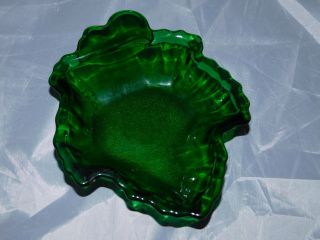 Vintage Emerald Green Glass Maple Leaf Candy Dish
