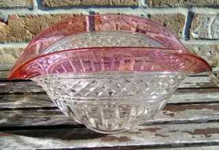 10 " Vintage Indiana Glass Ruby Red Flash Diamond Point Fan Shaped Bowl
