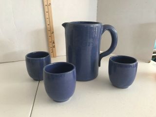 Bybee Pottery Blue Pitcher And 3 Handless Cups