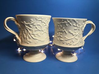 Vintage Classical Christmas Sutton Mass England Coffee Cups 2 White Cornish Clay