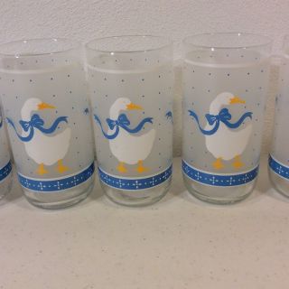Set Of 6 Drinking Glasses Goose Duck with blue Bow 16 Oz. 2