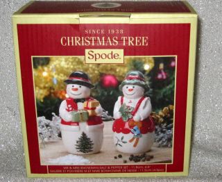 Spode Christmas Tree Mr.  & Mrs.  Snowman Salt & Pepper Shaker Set
