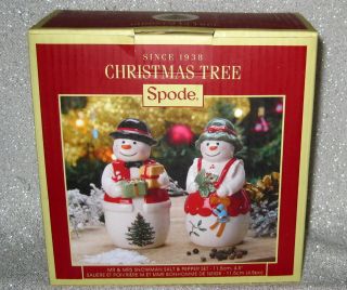 SPODE CHRISTMAS TREE MR.  & MRS.  SNOWMAN SALT & PEPPER SHAKER SET 2
