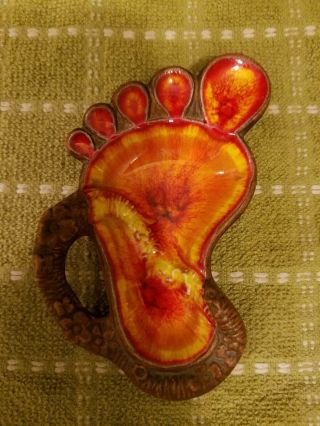 Vintage Mid Century Treasure Craft Red Orange Foot Ashtray Spoon Rest Tiki Usa