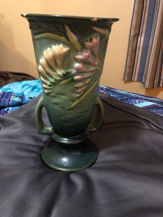 Vintage And Tall Roseville Pottery Freesia Green Ceramic Vase 125 - 10