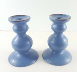 Dansk Candlestick Holders Pair (2) Mesa Sky Blue 5 " Made In Portugal Euc