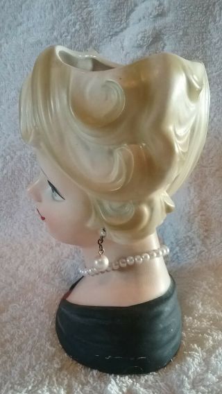 Inarco Japan Lady Head Vase 5 1/2 Inches - E5622 - With Pearl Earrings And Necklace 3
