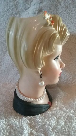 Inarco Japan Lady Head Vase 5 1/2 Inches - E5622 - With Pearl Earrings And Necklace 4