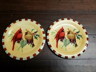 Set Of 2 Lenox Holiday Winter Greetings Everyday Salad Plates Cardinals