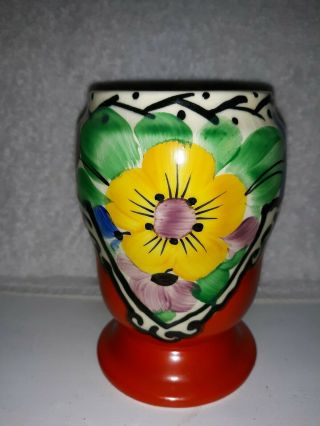 Vtg Art Deco Hand - Painted Czechoslovakian Pottery Vase Colorful Shapes - Estate