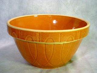 Vintage Watt Pottery Brown Loops Mixing Bowl No.  9 Oven Ware Stoneware Tan Usa