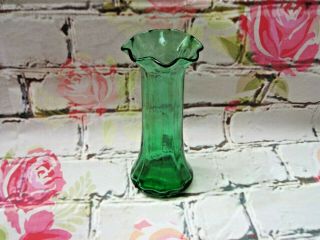 1890s Victorian Green Art Glass Vase With A Ruffled Top,  Green Flower Vase,