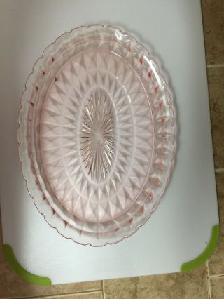 Pink Depression Windsor Diamond Design Oval Plate/dish.  Jeannette Glass