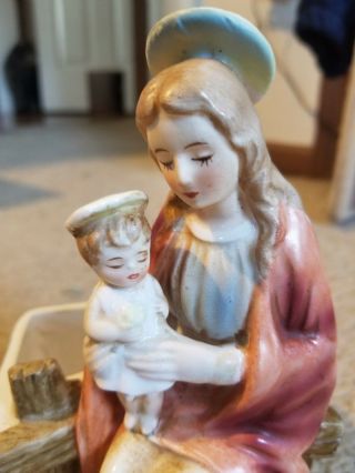 Vintage Lefton Sitting Mary & Jesus Planter 3932 Made in Japan 7 