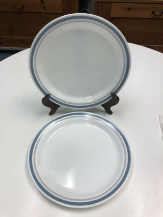 2 - Corelle Indigo Slate Lunch Plates Retired Replacement 8 1/2 " Blue/grey Stripe