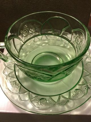 Vintage Depression Glass Rosemary Green Federal Glass Cup And Saucer