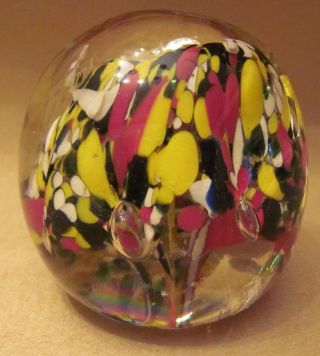 Vintage Hand Blown Paperweight Red Blue Yellow 2.  5 In.  Tall