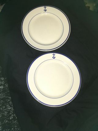 Set Of 2 Vintage Naval Military Fouled Anchor Dinnerware 9” Plates Jackson China