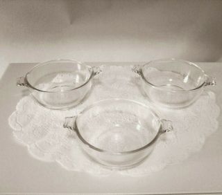 Set Of 3 Vintage Pyrex 018 Clear Glass 10 Oz Baking Dishes - Great Cond.  No Lids