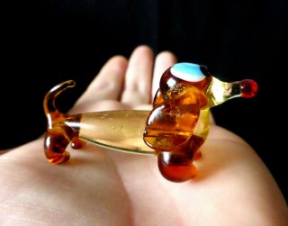 Murano Italy Style 2.  1 " Amber Art Glass Figurine Dachshund Dog Ornament Figure