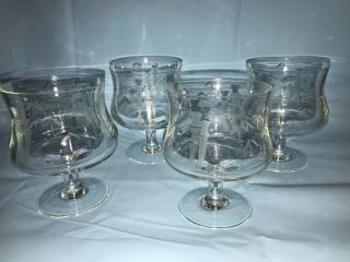 Noritake Bamboo Etched Glass Seafood Stem 4 Cocktail Glasses No Liners Sherbet