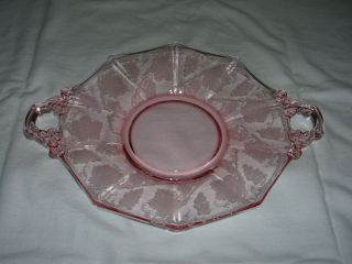 Cambridge Peach - Blo Decagon 759 - 7 " 2 Handled Plate Etched Grap (signed)